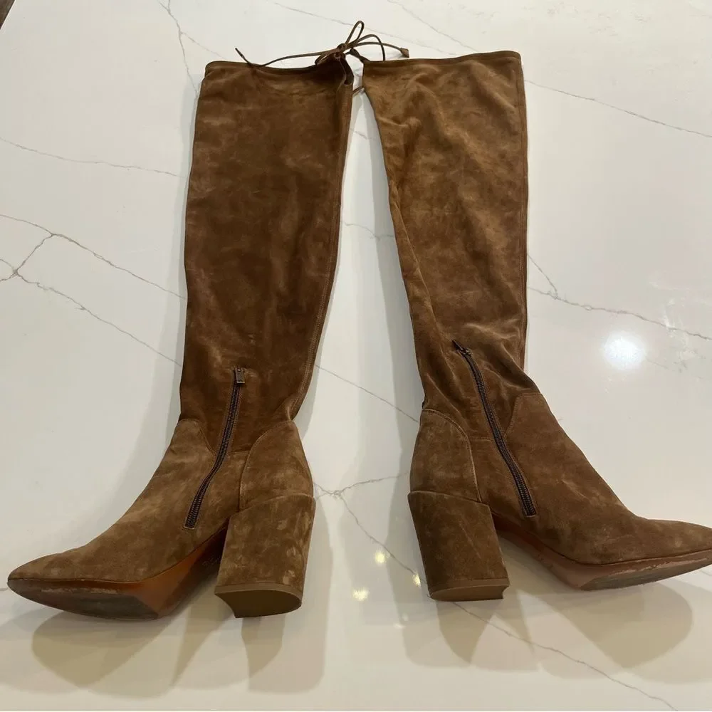 Aquatalia Walnut Suede Over the Knee Boots